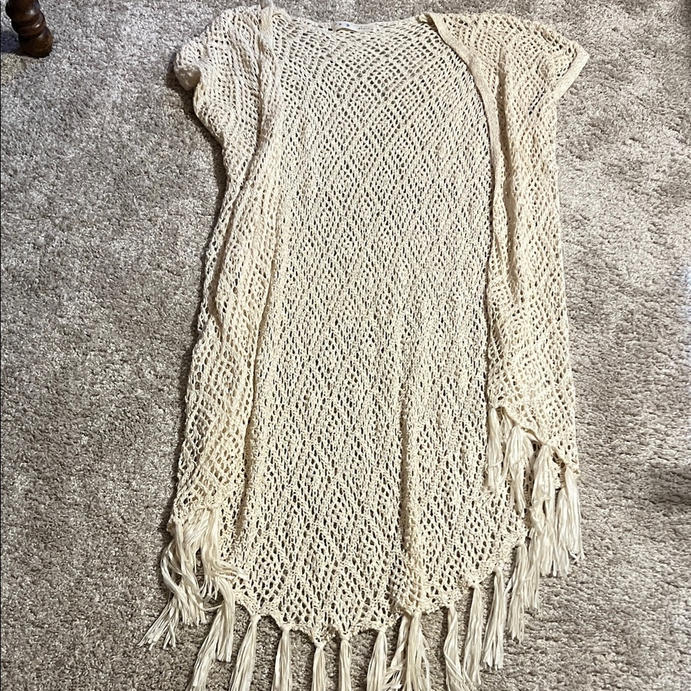 Anthropologie Cream Knit boho Sweater cover up